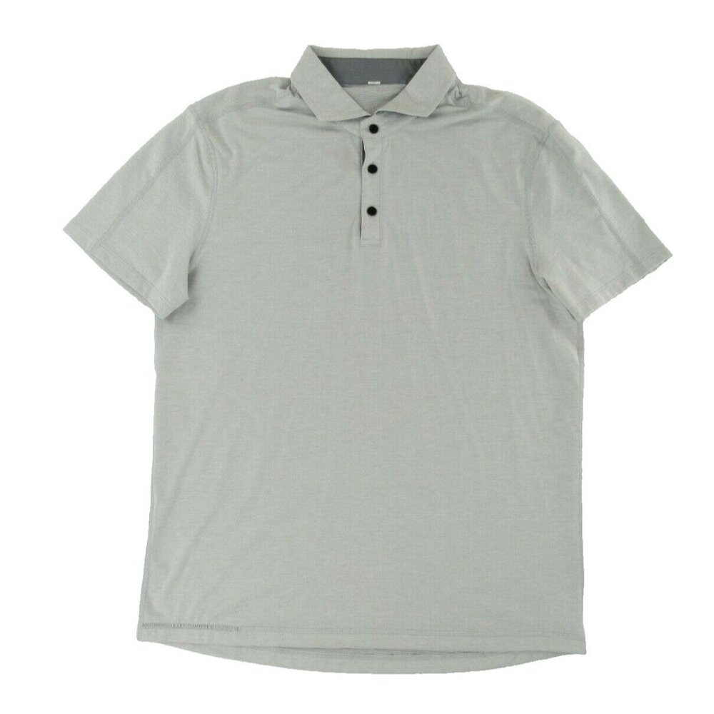Lululemon Mens Polo Shirt L Light Grey Collared Short Sleeve
